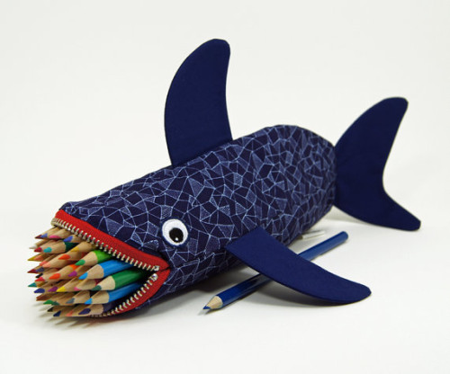 handmade back to school shark shaped pencil holder by minnebites