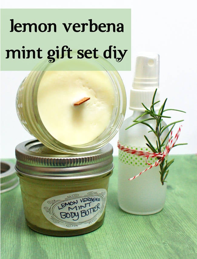This DIY lemon verbena candle and lemon verbena body butter pairs perfectly to make a thoughtful homemade gift idea for Christmas. Click through for the lemon verbena body butter recipe and soy candle tutorial from Soap Deli News blog.