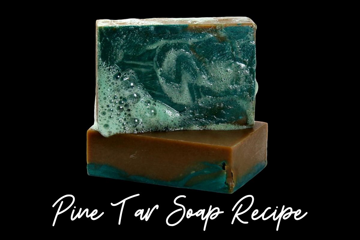 Pine tar soap recipe and its natural skin care benefits. Learn how to make pine tar soap recipe for its benefits for problem skin. A traditional remedy for relief of a variety of skin conditions including psoriasis, eczema, dandruff and skin inflammation, this cold process pine tar soap recipe also helps with common seasonal issues such as itchy bug bites and poison ivy. Learn how to craft your own natural pine tar soap recipe for your natural skin care routine. Cold process soap recipe. #soap