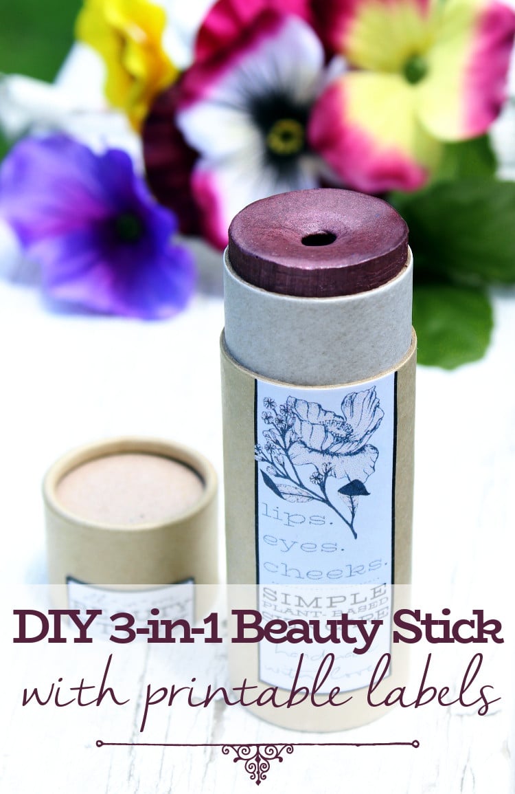 Vegan DIY All-in-One Beauty Stick! Learn how to create your own rose scented DIY All-in-One beauty stick for lips, eyes and cheeks. This vegan plant based beauty stick glides onto skin with ease and blends beautifully. It also makes a great eyeshadow base!