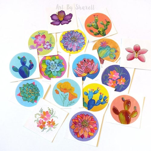 Cheery round natural plant stickers! This grab bag of colorful succulent, cactus and plant stickers from Art by Sharell are perfect for decorating your small salve jars and other homemade bath and body products you've created using the beauty, soap and skin care recipes from Soap Deli News blog. 