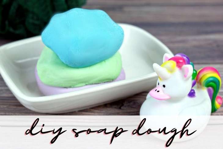Play Dough Soap Recipe for Kids. Learn how to make play dough soap as a fun DIY kids crafts projects idea for kids bored at home. Make hand washing and bath time fun with this play dough bath soap recipe made with liquid Castile soap. This DIY play dough bath soap is easy to make, and older kids can make it themselves. Scent this fun homemade soap dough with kid safe essential oils for aromatherapy fun at bath time. A creative rainy day craft project for homeschool projects and bored kids.