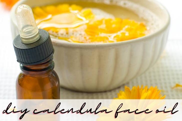 DIY calendula face oil recipe with essential oils for beautiful glowing skin. Get acne free skin that looks flawless and enjoy the skin care benefits of calendula for face. This easy, natural anti-aging green beauty recipe moisturizes and nourishes skin to prevent acne and reduce the signs of aging as part of your clean beauty regimen. Craft your own DIY calendula face oil customized with essential oils for your skin type as an easy plant based beauty recipe for anti-aging natural skin care.