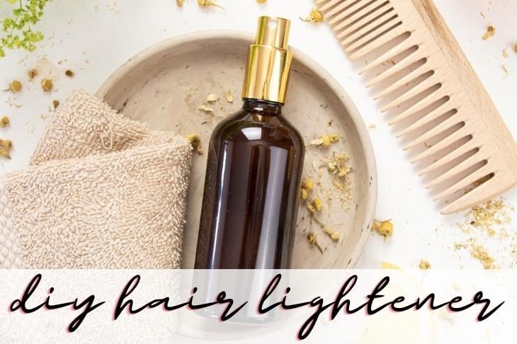 Lighten hair naturally with an easy, herbal DIY hair lightener spray. This homemade hair lightener sets soft highlights & lends a healthy, sun-kissed glow. Want to learn how to lighten hair naturally? Discover different ways for to naturally lighten your hair with everyday ingredients, such as honey, chamomile, lemon juice, and salt. You will also learn how to create a DIY hair lightener spray, that sets soft highlights and gives your mane a healthy, sun-kissed glow.