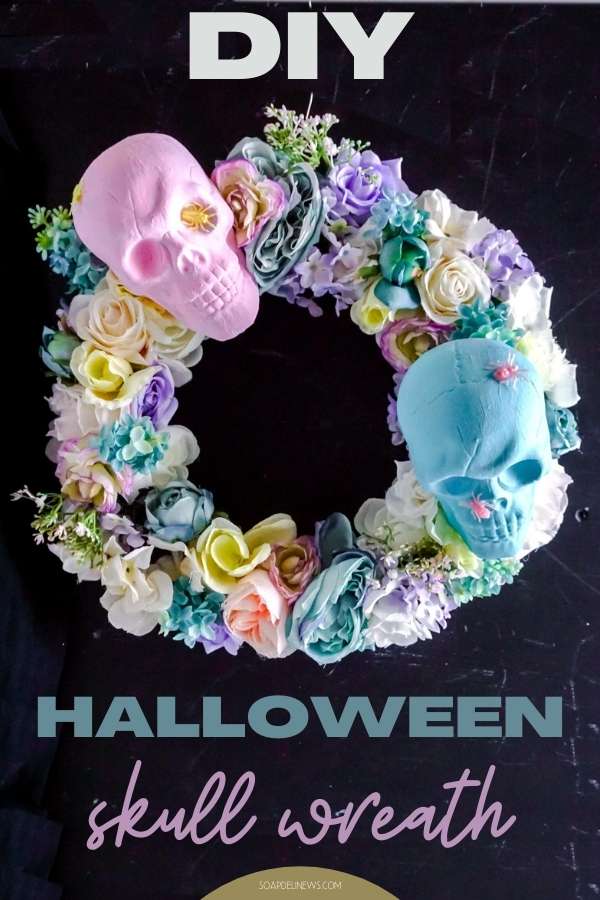 Halloween Skull Wreath DIY. How to make a Dollar Tree DIY Halloween Wreath with pastel painted skulls to decorate your front door for your holiday home decor on a dime. This Dollar Tree DIY Halloween Wreath is inexpensive and easy to make for chic Halloween decorations for your home. This Dollar Store DIY Halloween wreath idea offers a beautiful take on a normally macabre element and utilizes Dollar Tree Halloween supplies to save you money on your seasonal holiday Halloween decor.