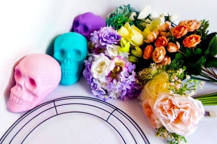 materials to make a halloween skull wreath diy using dollar tree supplies