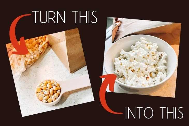 Learn how to make healthy popcorn in a paper bag using simply popcorn kernels (and nothing else) with this easy and affordable popcorn hack.