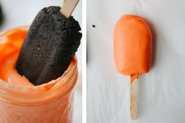 decorate halloween cakesicles to look like pumpkins