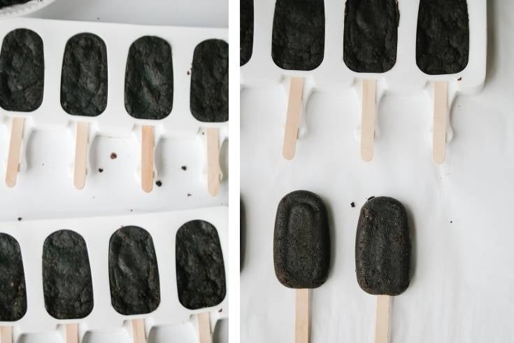 insert popsicle sticks into dessert cakes